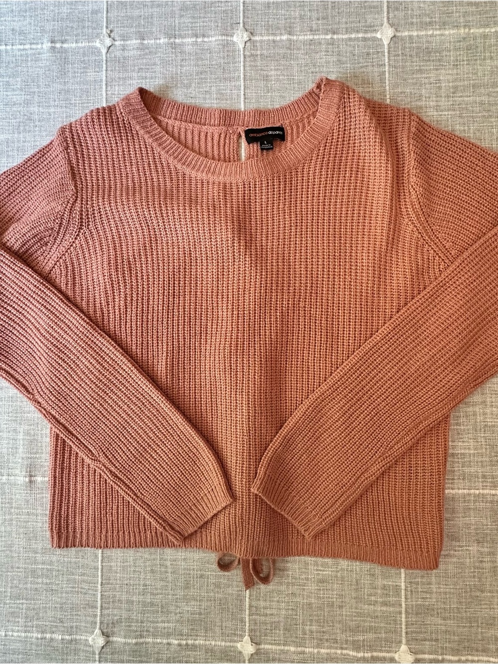 Ambiance Ribbed Knit Lace Up Back Sweater Mauve Pink‎ Large EUC